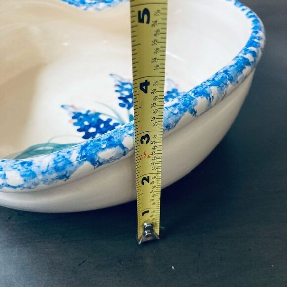 Texas Bluebonnets Heart Shaped Pottery Bowl Dish Large - Picture 3 of 5